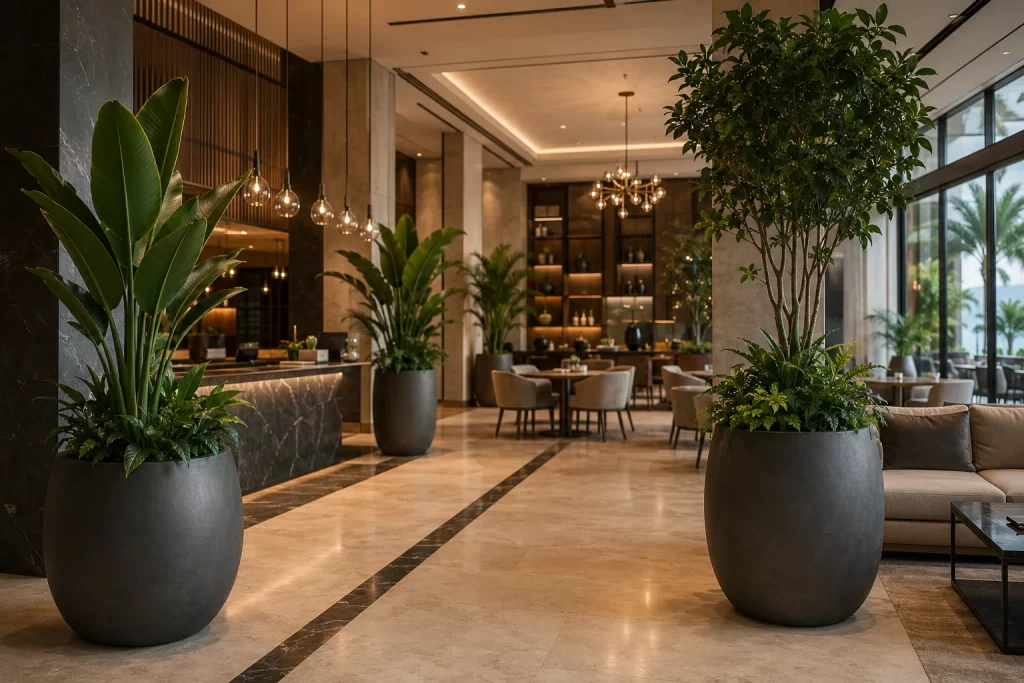 Macetas de fibra de vidrio para restaurantes y hoteles