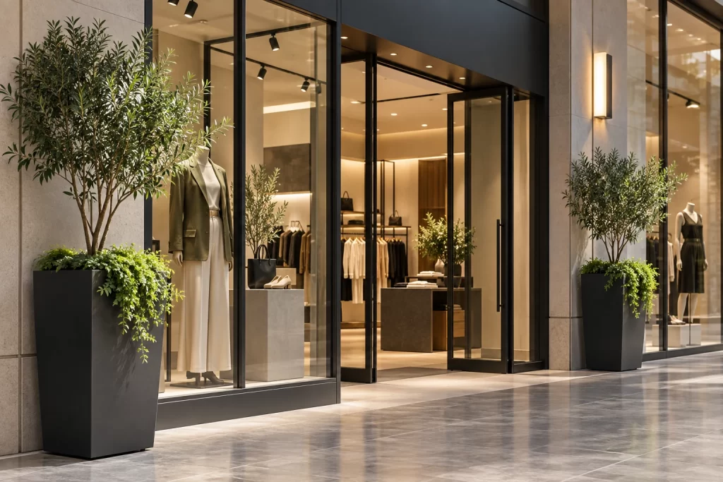 Macetas para tiendas y boutiques de fibra de vidrio
